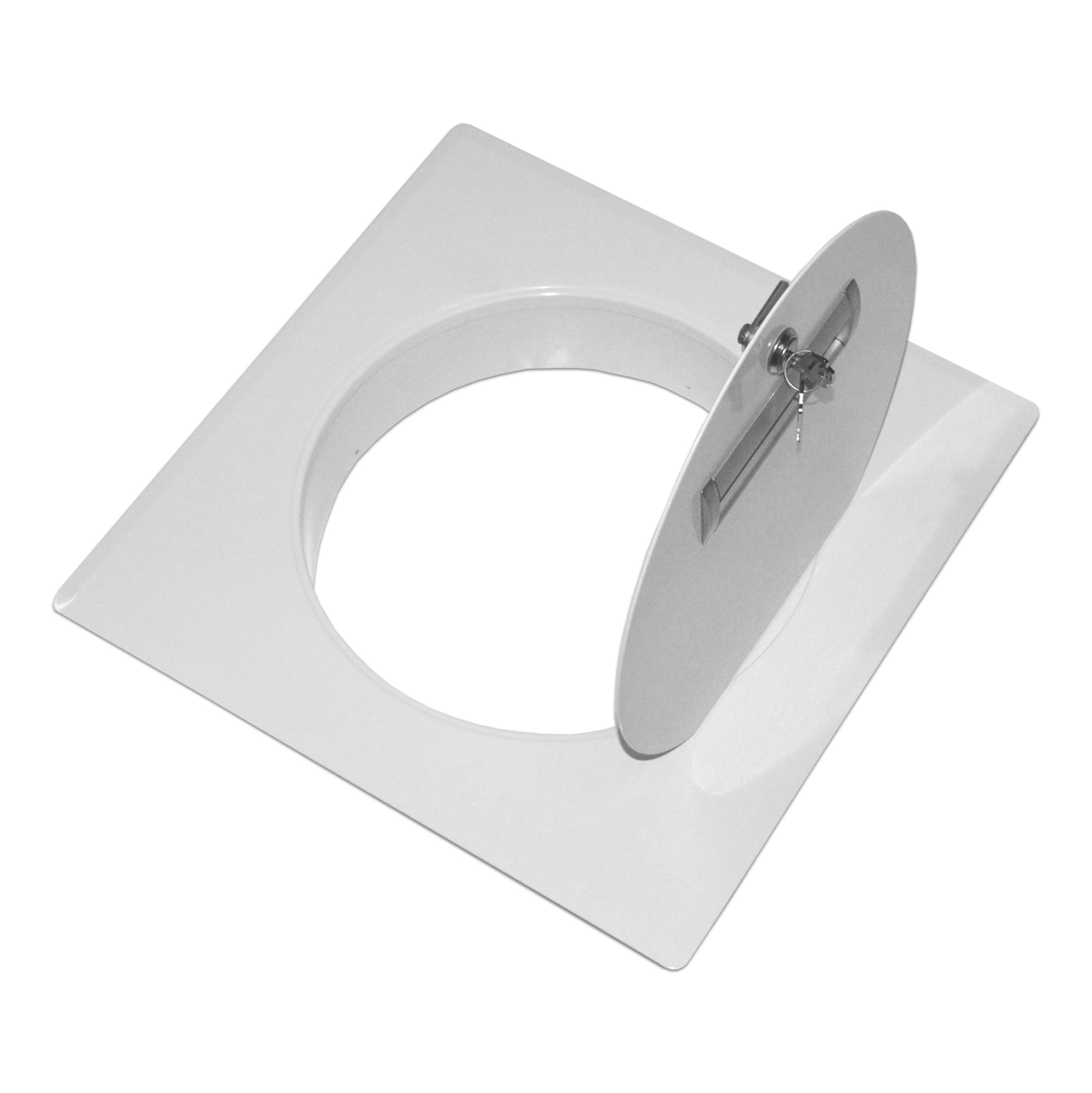 Einwurftür Metall - Weiß - einwandig - ohne Dichtung - eckig/rund/rund - ⌀ 250 mm