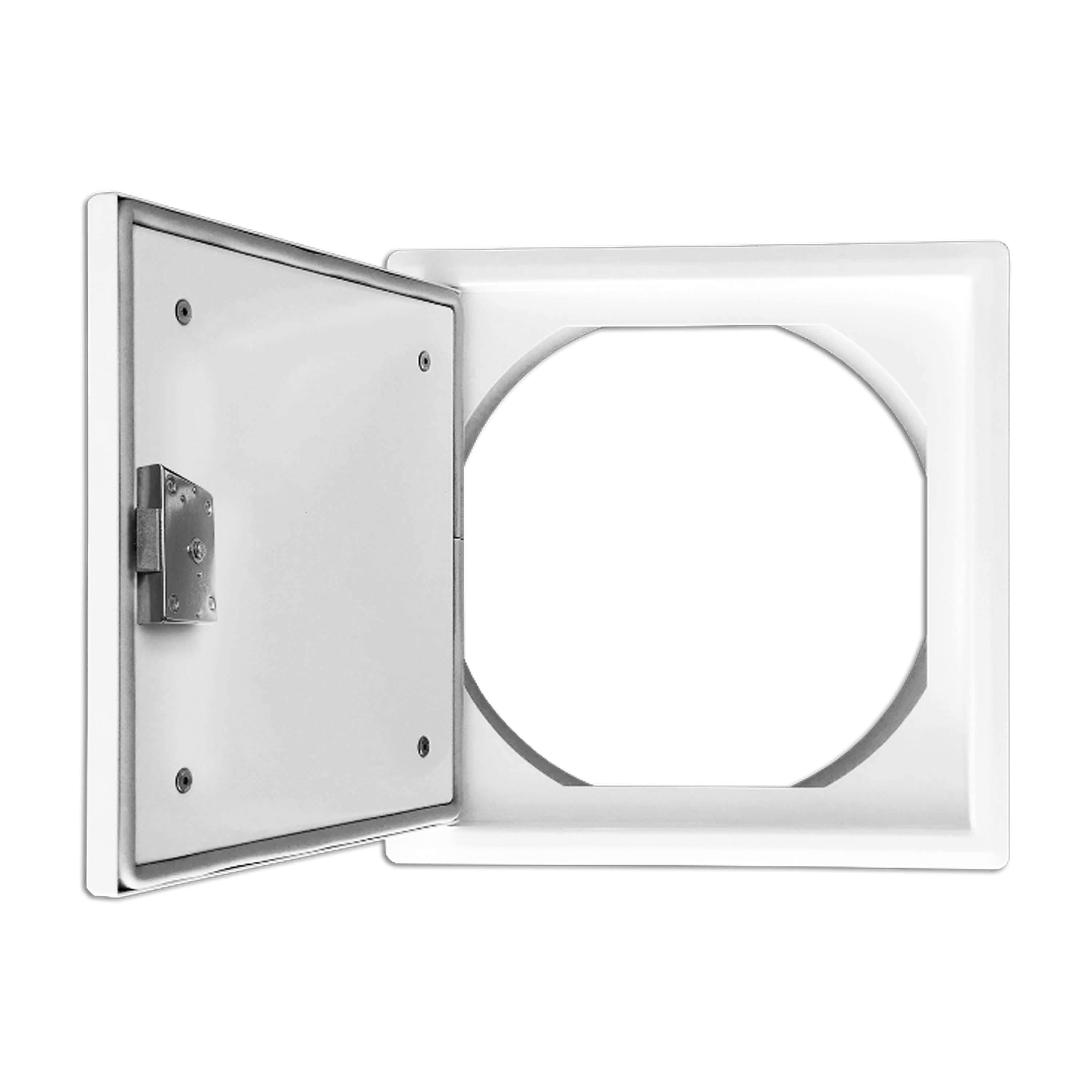 Einwurftür Metall - Weiß - doppelwandig - mit Dichtung - eckig/eckig/rund - ⌀ 250 mm