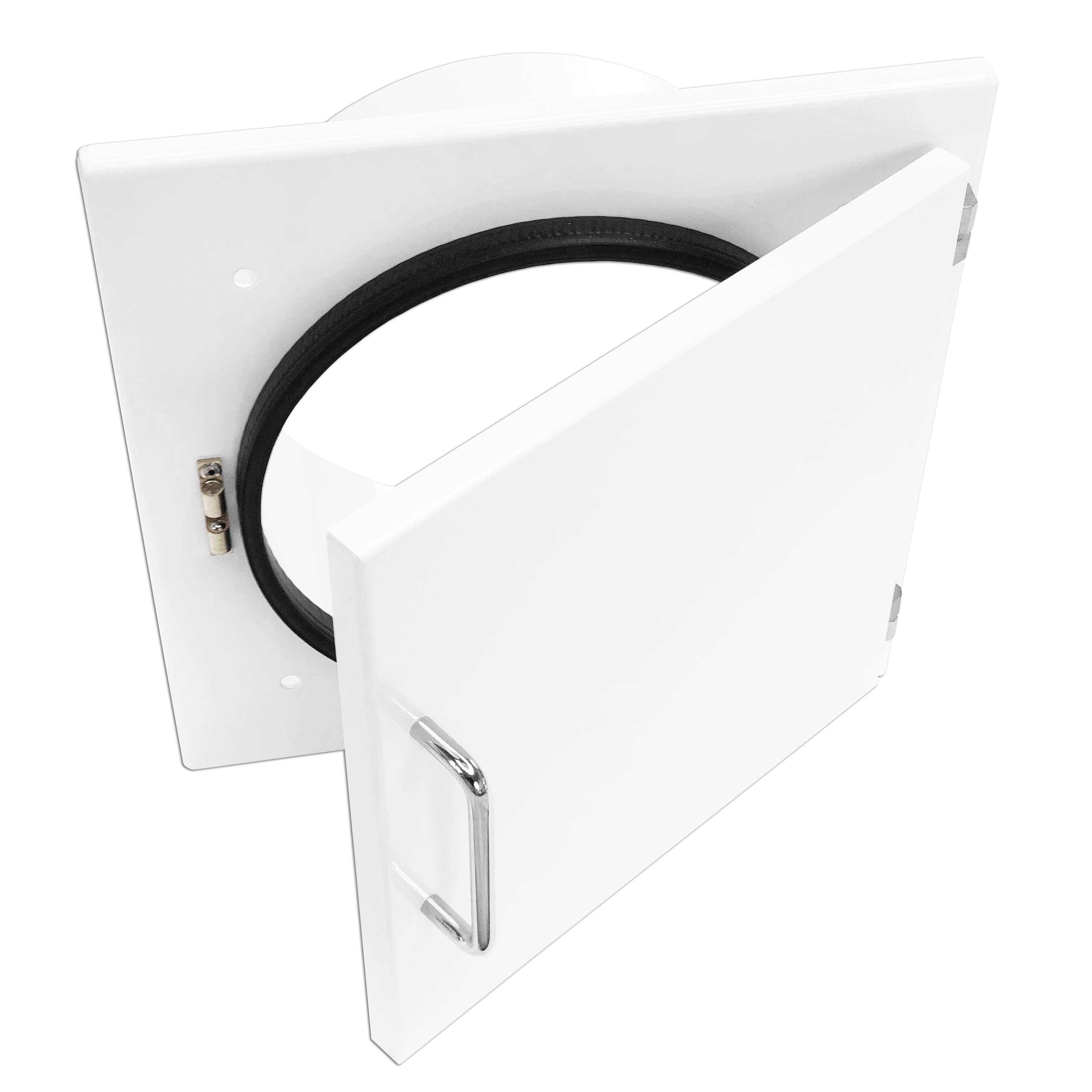 Einwurftür Metall - Weiß - einwandig - mit Dichtung - eckig/eckig/rund - ⌀ 250 mm