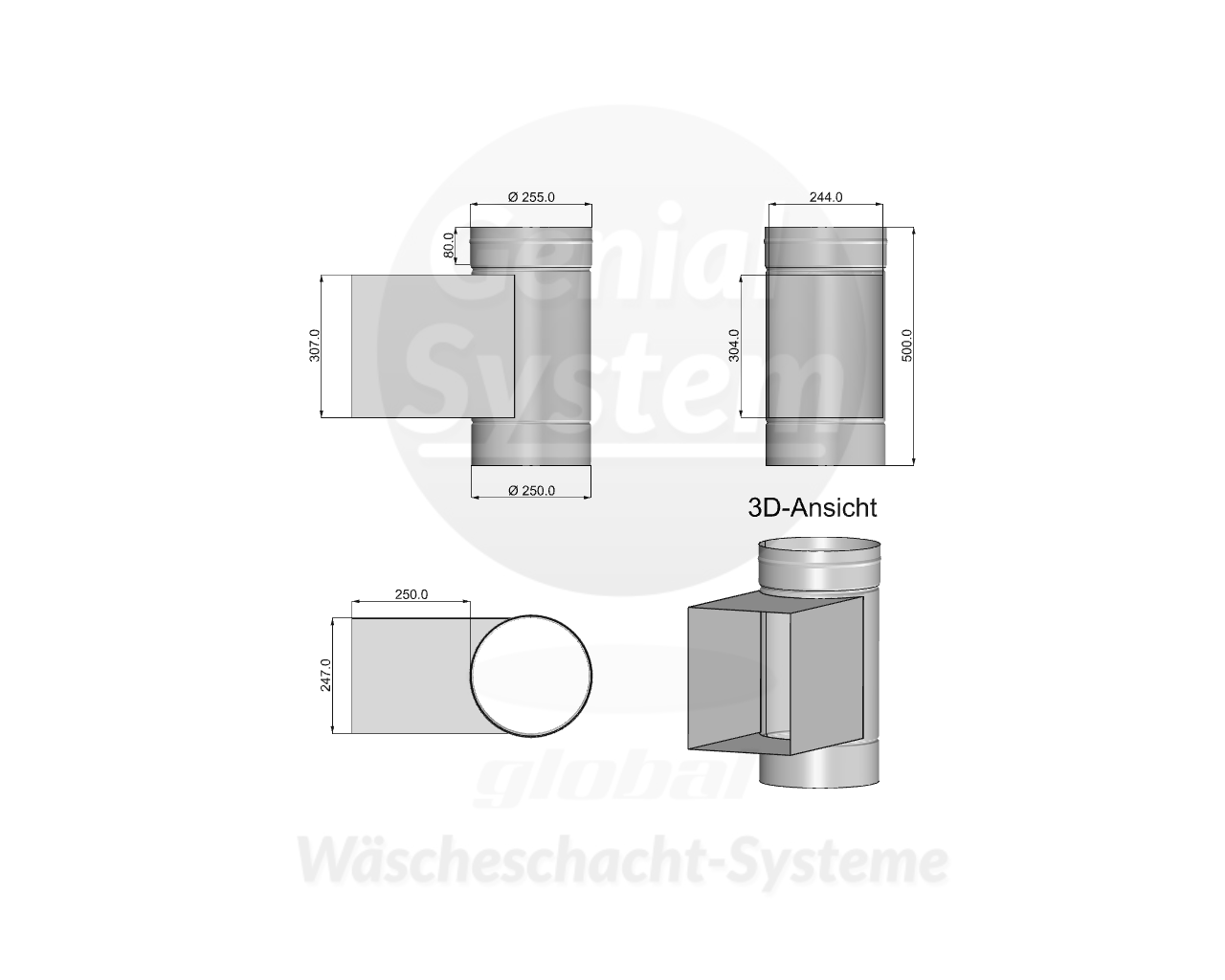 VA-Schurrenrohr Öffnung 240x300 mm